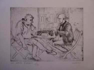 Printmaking titled "Joueurs d'échecs" by Manuel Leonardi, Original Artwork