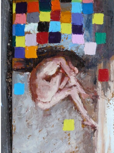Peinture intitulée "La tète au carré" par Manuel Leonardi, Œuvre d'art originale, Huile