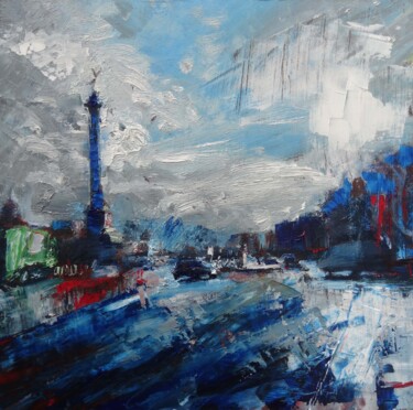 Peinture intitulée "Bastille,hiver" par Manuel Leonardi, Œuvre d'art originale, Huile