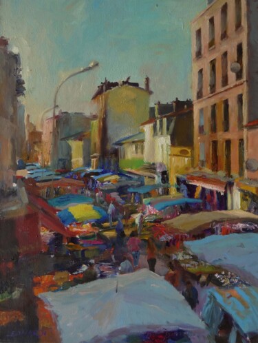 Painting titled "Dimanche,marché" by Manuel Leonardi, Original Artwork, Oil