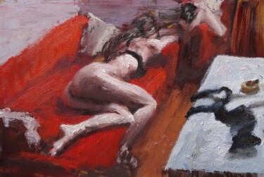 Peinture intitulée "Collants sur la tab…" par Manuel Leonardi, Œuvre d'art originale, Huile