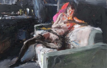 Peinture intitulée "Stephanie fume" par Manuel Leonardi, Œuvre d'art originale, Huile