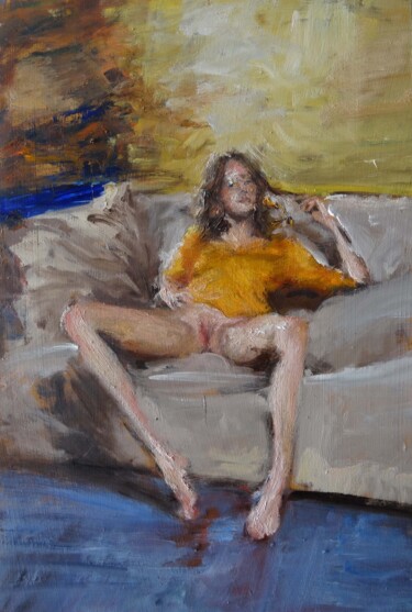Peinture intitulée "Geraldine au salon" par Manuel Leonardi, Œuvre d'art originale, Huile