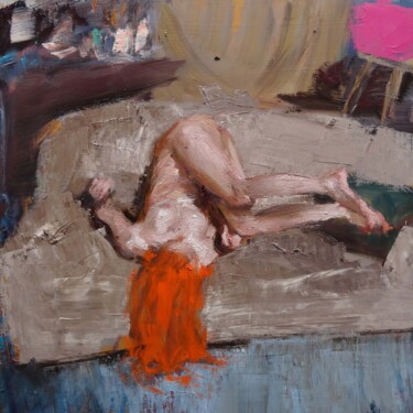 Peinture intitulée "La rousse à l'envers" par Manuel Leonardi, Œuvre d'art originale, Huile