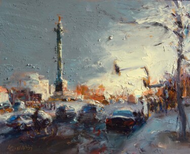 Peinture intitulée "Bastille, crépuscule" par Manuel Leonardi, Œuvre d'art originale, Huile