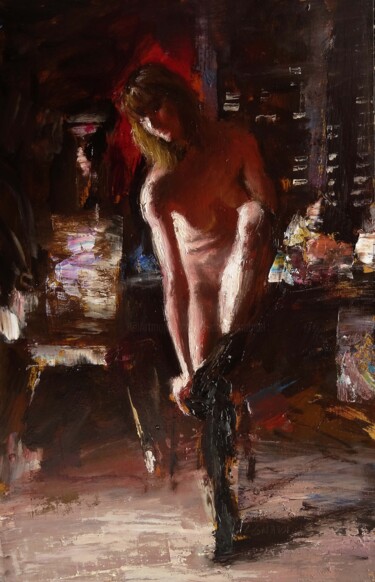 Painting titled "Déshabillage" by Manuel Leonardi, Original Artwork, Oil