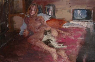 Peinture intitulée "Le chat" par Manuel Leonardi, Œuvre d'art originale, Huile