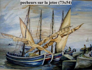 Painting titled "pecheurs sur la jet…" by Manuel Martin, Original Artwork