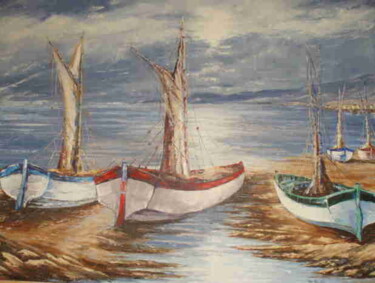 Peinture intitulée "barques" par Manuel Martin, Œuvre d'art originale