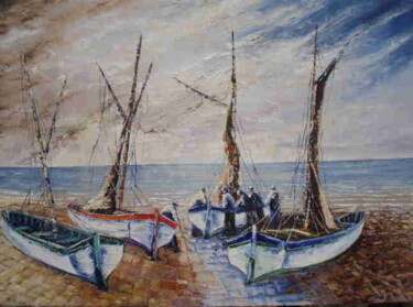 Painting titled "PECHEURS" by Manuel Martin, Original Artwork