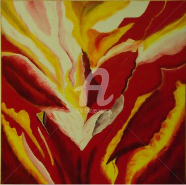 Pintura intitulada "Flor de fogo" por M.Rocha, Obras de arte originais, Óleo