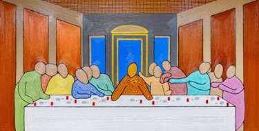 Schilderij getiteld "The Last Supper" door Manuel Tallini, Origineel Kunstwerk, Acryl Gemonteerd op Frame voor houten branca…