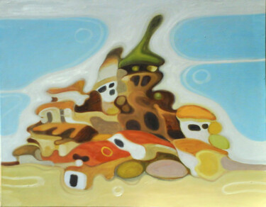 Painting titled "Habitáculos I" by Manuel Uhía Lima, Original Artwork, Oil Mounted on Wood Stretcher frame