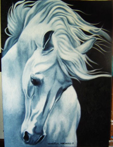 Painting titled "cavalo-branco-1.jpg" by Manuela Machado, Original Artwork, Oil