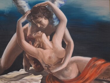 Painting titled "Amore e Psiche" by Manuela Girgenti, Original Artwork, Oil Mounted on Wood Stretcher frame