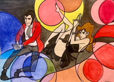Pittura intitolato "Lupin e Margot" da Manuela Girgenti, Opera d'arte originale, Tempera