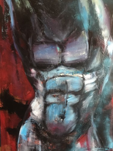 Painting titled "Buste homme" by Gutierrez, Original Artwork, Oil Mounted on Wood Stretcher frame