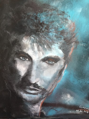 Painting titled ""JOHNNY HALLYDAY "" by Gutierrez, Original Artwork, Oil