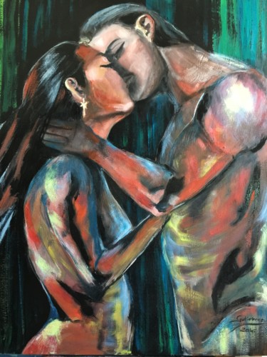 Peinture intitulée "LE BAISER" par Gutierrez, Œuvre d'art originale, Huile Monté sur Châssis en bois