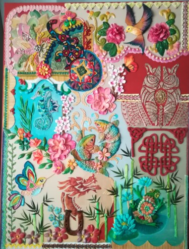 Collages titulada "Good Vibes" por Manuela Marques, Obra de arte original, Collages Montado en Bastidor de camilla de madera