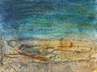 Schilderij getiteld "Meer und Land VI" door Manuela Mordhorst, Origineel Kunstwerk, Acryl Gemonteerd op Frame voor houten br…