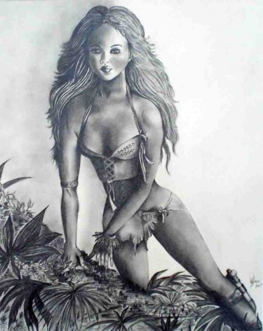 Peinture intitulée "Jungle girl" par Manuela Hames, Œuvre d'art originale