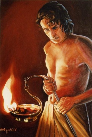 Schilderij getiteld "Fuoco (Fire)" door Facchin Varalda Manuela, Origineel Kunstwerk