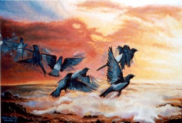 Pittura intitolato "Il volo (the flight)" da Facchin Varalda Manuela, Opera d'arte originale