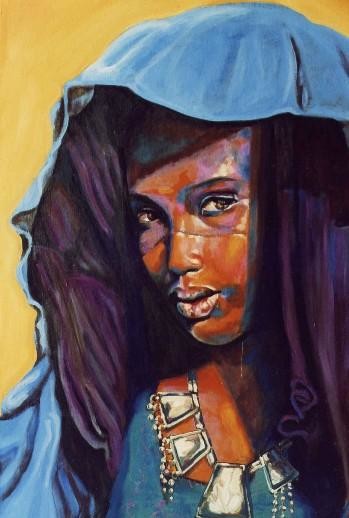 Painting titled "Donna in blu" by Facchin Varalda Manuela, Original Artwork, Oil