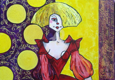 Картина под названием "portrait de clown à…" - Manuèle Lenoir, Подлинное произведение искусства, Масло