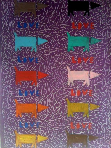 Peinture intitulée "10_DOGS_75X50_pocho…" par Gyo, Œuvre d'art originale