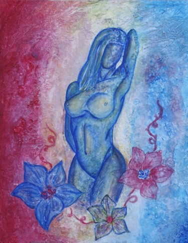 Painting titled "Donna tra Fiori" by Manuel Panìco, Original Artwork