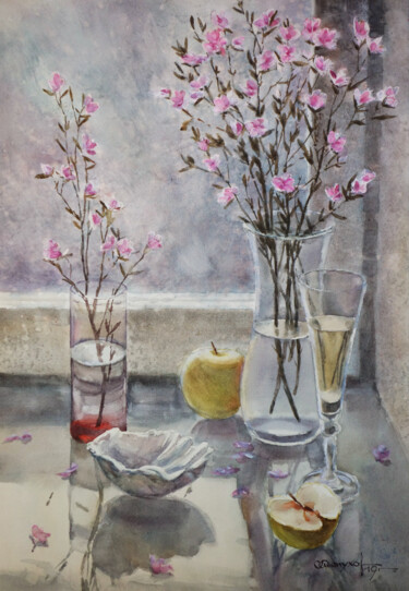 Painting titled "Spring still-life w…" by Igor Manukhov, Original Artwork, Watercolor