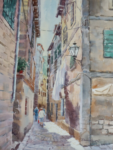 Peinture intitulée "Narrow streets of K…" par Igor Manukhov, Œuvre d'art originale, Aquarelle