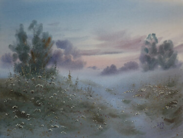 Peinture intitulée "Evening mist. Contr…" par Igor Manukhov, Œuvre d'art originale, Aquarelle