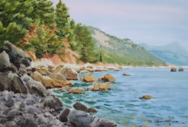 Schilderij getiteld "Adriatic bay. Sea v…" door Igor Manukhov, Origineel Kunstwerk, Aquarel