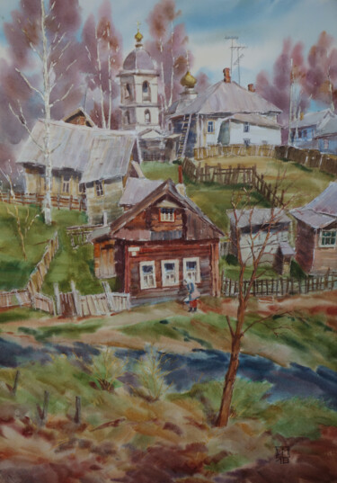 Pittura intitolato "Old Russian town. M…" da Igor Manukhov, Opera d'arte originale, Acquarello