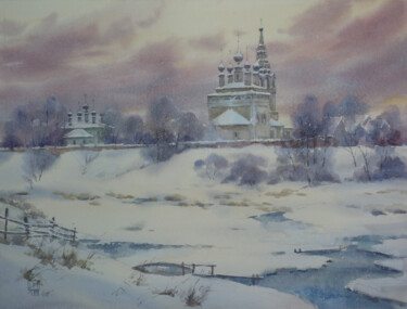 Schilderij getiteld "Winter in Danilov M…" door Igor Manukhov, Origineel Kunstwerk, Aquarel