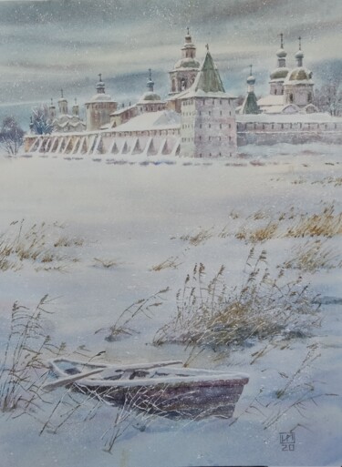 Malerei mit dem Titel "Winter monastery. N…" von Igor Manukhov, Original-Kunstwerk, Aquarell