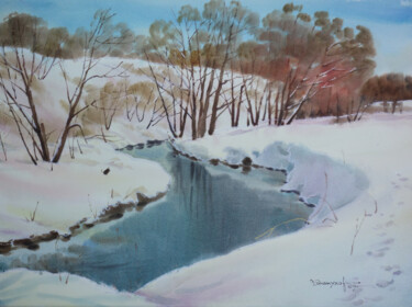 Pintura intitulada "Spring River" por Igor Manukhov, Obras de arte originais, Aquarela