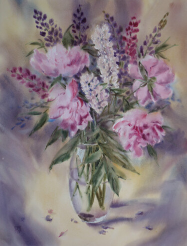 Картина под названием "June bouquet" - Igor Manukhov, Подлинное произведение искусства, Акварель