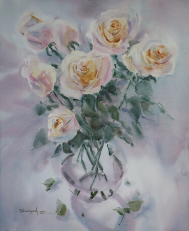 Картина под названием "Roses" - Igor Manukhov, Подлинное произведение искусства, Акварель
