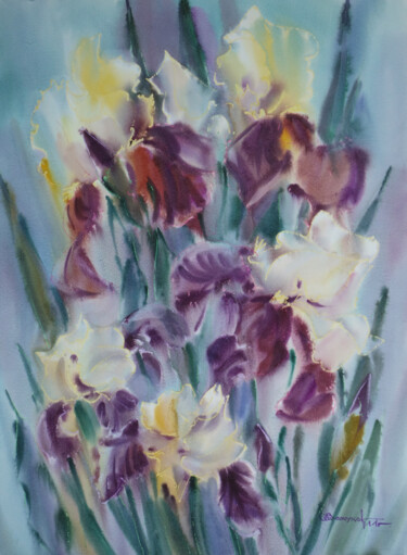 Pintura titulada "Irises. Spring flow…" por Igor Manukhov, Obra de arte original, Acuarela
