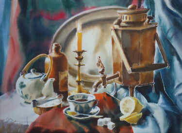 Pintura titulada "Still-life with sam…" por Igor Manukhov, Obra de arte original, Acuarela