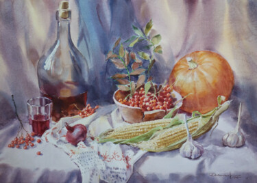 Painting titled "Autumn still-life w…" by Igor Manukhov, Original Artwork, Watercolor