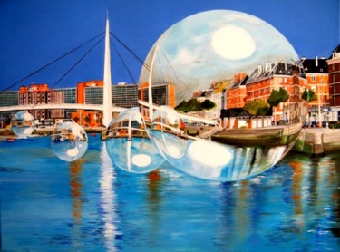 transparences aux commerces Peinture intitulée "transparences aux c…" par Manu Surreabulliste, Œuvre d'art originale, Huile