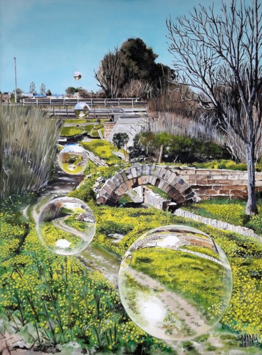 le-bonheur-pres-du-sossio. Peinture intitulée "le-bonheur-pres-du-…" par Manu Surreabulliste, Œuvre d'art originale, Huile