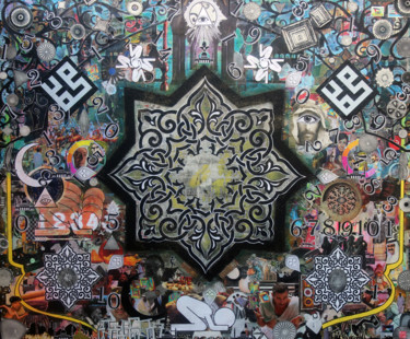 Collagen mit dem Titel "Inch-allah" von Manu Mazaux, Original-Kunstwerk, Papier