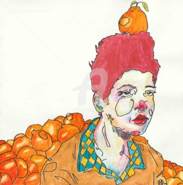 Painting titled "The clown" by Manuwolves, Original Artwork, Watercolor
