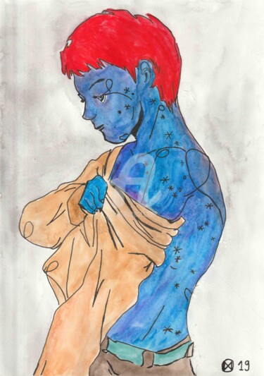 Painting titled "Blues boy" by Manuwolves, Original Artwork, Watercolor